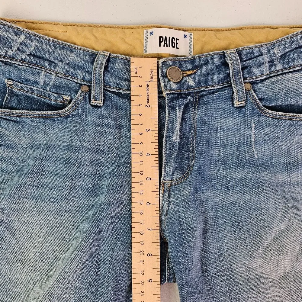 Paige Women's 27 (31x10) Blue Raw Hem Cut Off Denim Distressed Jeans Short USA - Picture 12 of 14